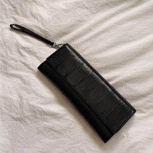 Black Textured Wristlet Clutch